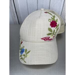 Prana Cream Trucker Floral Embroidered Snapback Women’s Hat